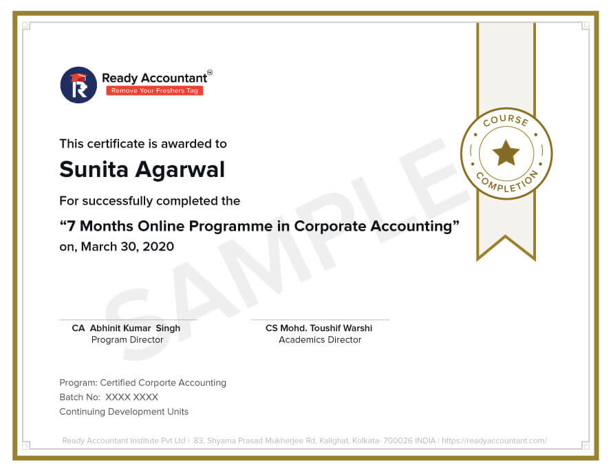 Ready Accountant Corporate Accountant certificate